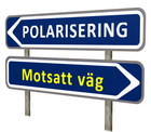 Två vägskyltar. Den ena pekar mot "Polarisering", den andra mot "Motsatt väg".